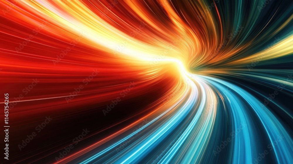 Poster colorful light trails creating a dynamic sense of speed and motion in an abstract background design 