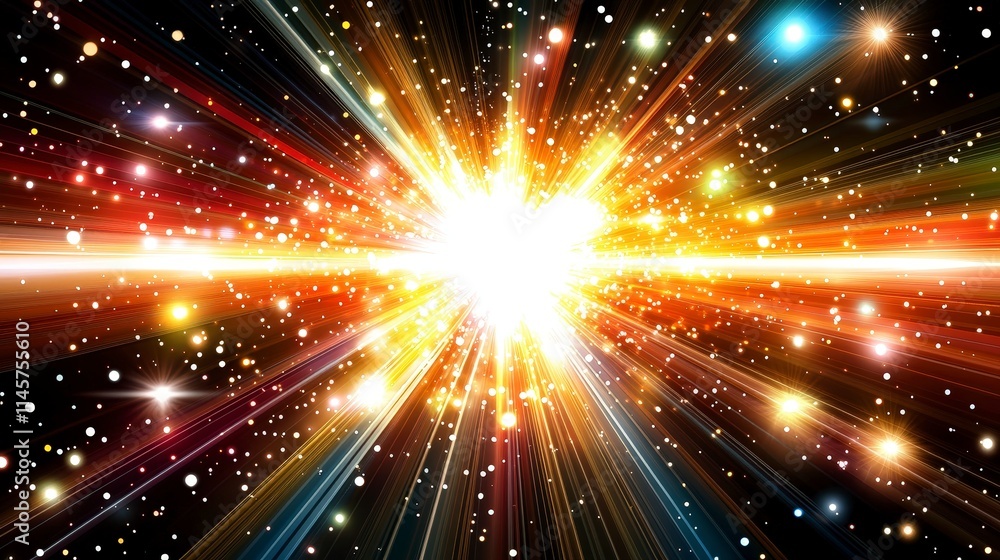 Poster a vibrant explosion of light and color radiates outward creating a dazzling spectacle. colorful stre
