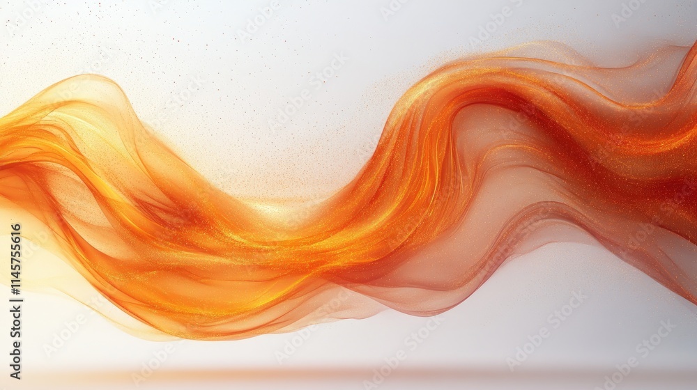 Poster flowing abstract waves of orange flame creating a dynamic background with a subtle white backdrop fo
