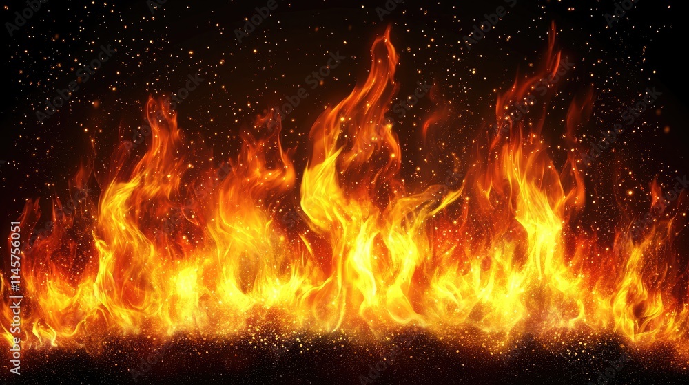 Poster vibrant flames of red and yellow dancing against a dark backdrop creating a captivating display of f