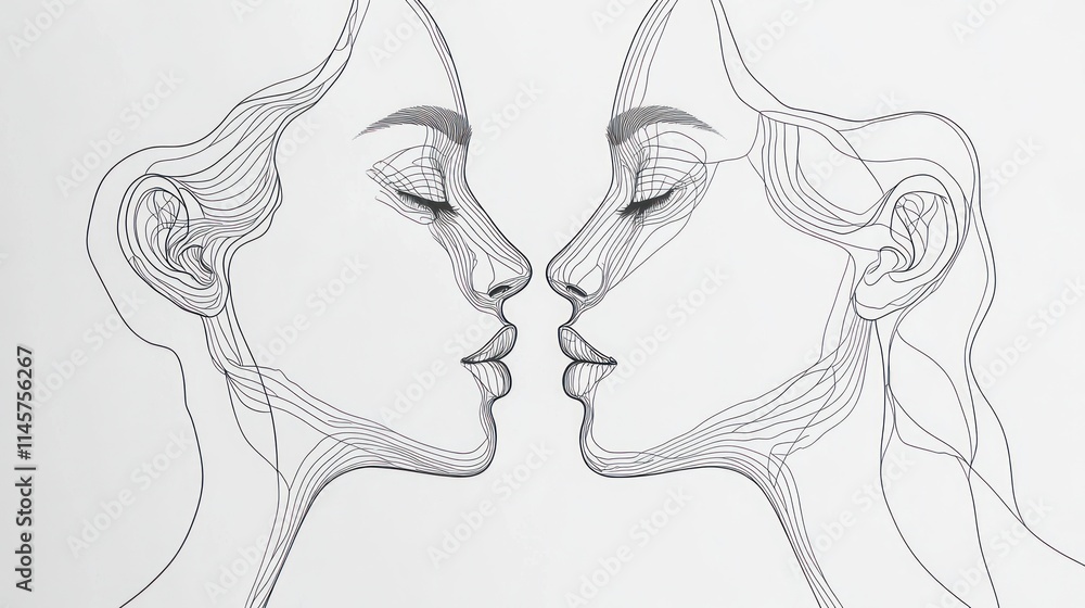 Aufkleber a minimalist line drawing of two profiles facing each other, emphasizing connection and intimacy.