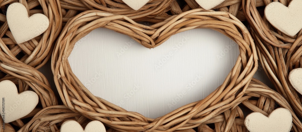 Poster wicker heart border design with blank center for customizable text space perfect for love themed cel