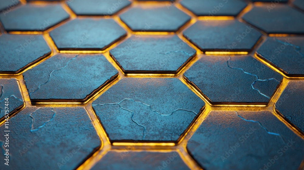 Aufkleber glowing hexagonal network with intricate circuit details and pulsing lights