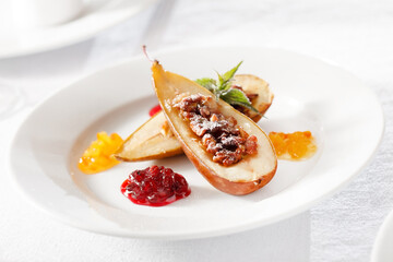 baked pear on the Christmas table