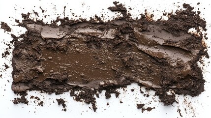 Texture of wet mud isolated on white background, stains. Top view, clipping path.