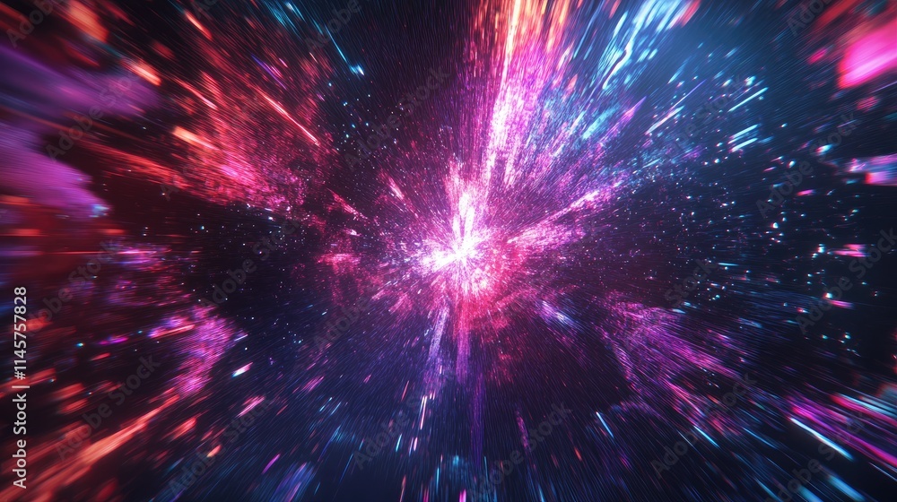 Poster colorful abstract explosion of light and particles in a cosmic space background
