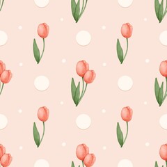seamless pattern with tulips , peach background