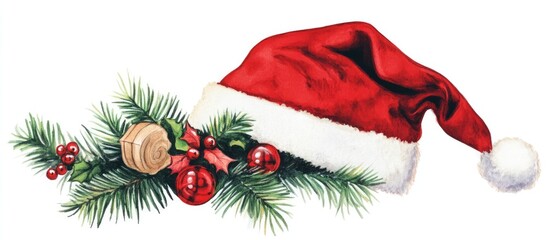 Festive Christmas backdrop with Santa hat and holiday decorations for seasonal sale promotions and marketing campaigns