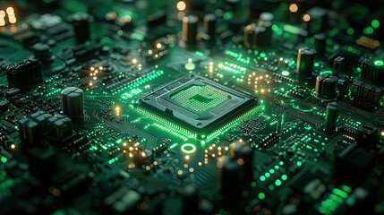 Obraz premium Futuristic cloud computing with a motherboard in 3D symbolizes networking with big data connection, information technology, digital hardware, electronics, and cyber servers.