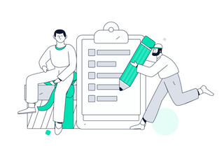 Invite friends to conduct questionnaire flat vector concept operation hand drawn illustration
