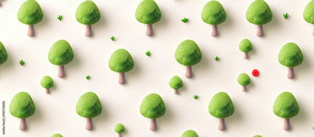 Poster playful tree pattern design with colorful toy trees and whimsical elements for prints and templates.
