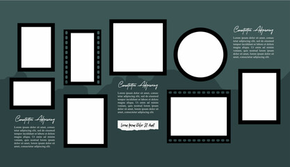 Pictures or photos frame collage. comics page grid layout abstract photo frames and digital photo wall template