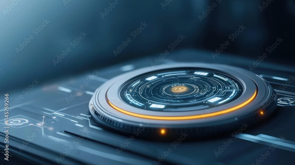 Poster a realistic holographic interface with floating digital panels and glowing icons