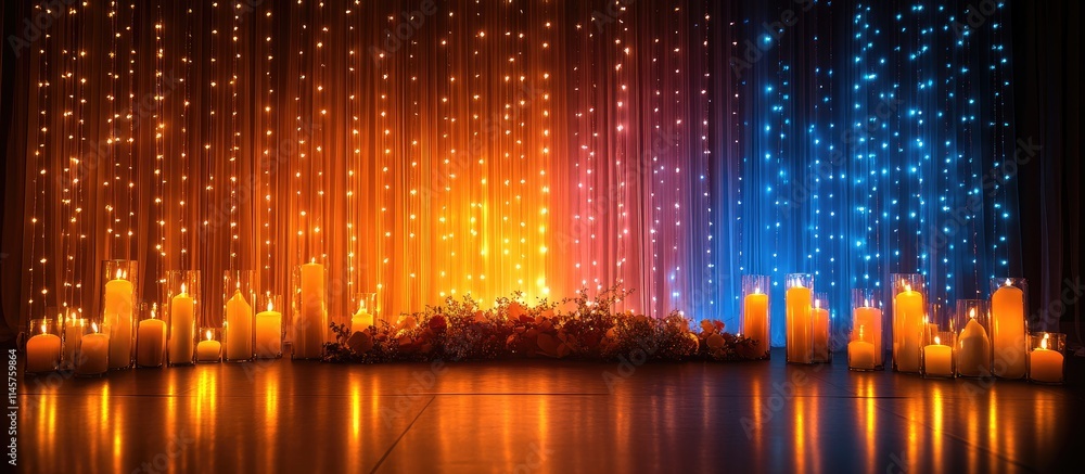 Aufkleber warm glowing candles with a vibrant illuminated backdrop creating a serene and tranquil atmosphere f