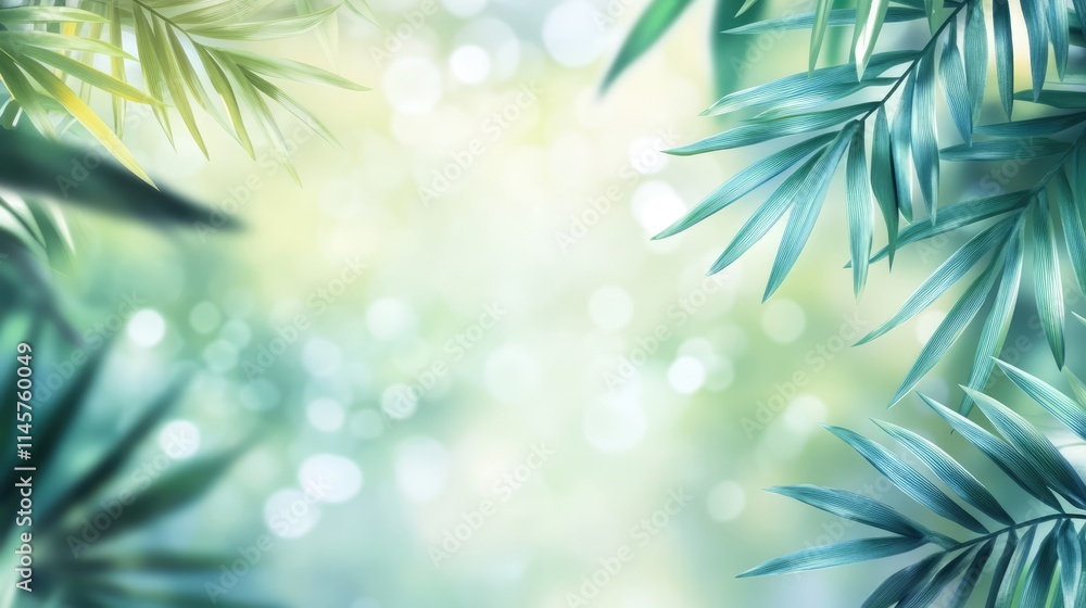 Poster abstract blurred coconut leaves creating a serene organic background with soft green hues and gentle