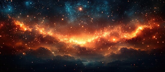 Obraz premium Cosmic Night Sky with Stars and Orange Nebula Concept for Celebratory New Year Background