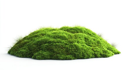 Lush green decorative moss mound on a clean white background for nature-themed designs and backgrounds