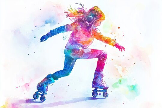 Dynamic roller skater in vibrant colors, showcasing movement and energy in a playful and artistic setting.