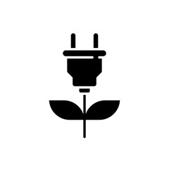 Eco plug icon. Simple solid style. Eco power, green energy, save power, sustainable, electric, leaf, ecological, environment concept. Black silhouette, glyph symbol. Vector illustration isolated.