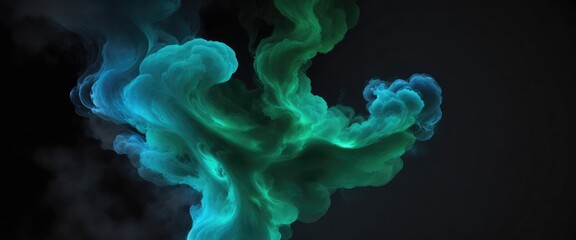 Abstract nebula smoke fire in Green and Blue light isolated on a black background