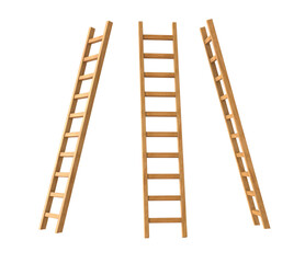 Wooden ladder or stairs. Step ladder on transparency isolated background.