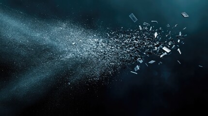 Digital currency fragmentation concept illustrating devaluation and market loss through blockchain theft and disintegration in a dark environment