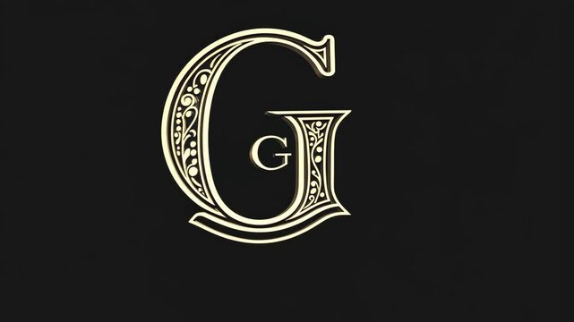Decorative letter G design featuring intricate patterns against a dark background showcasing artistic typography