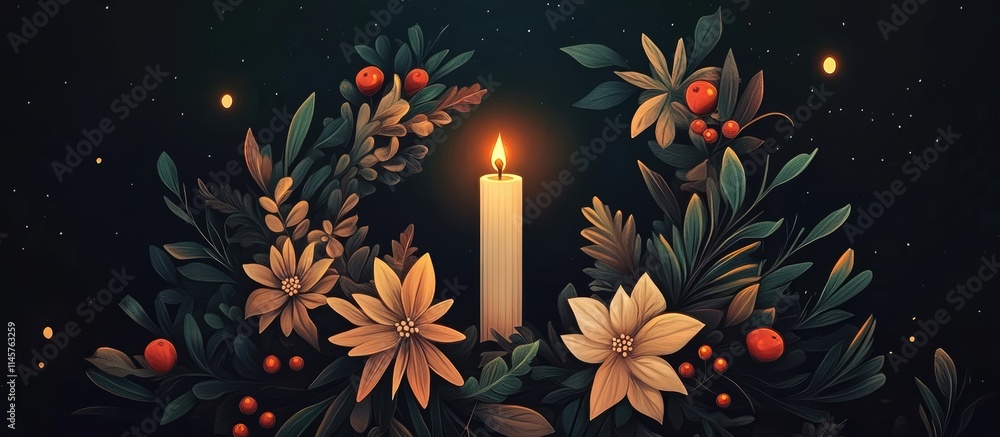 Aufkleber advent wreath with lit candle and seasonal foliage creating a warm and festive atmosphere in a dark 