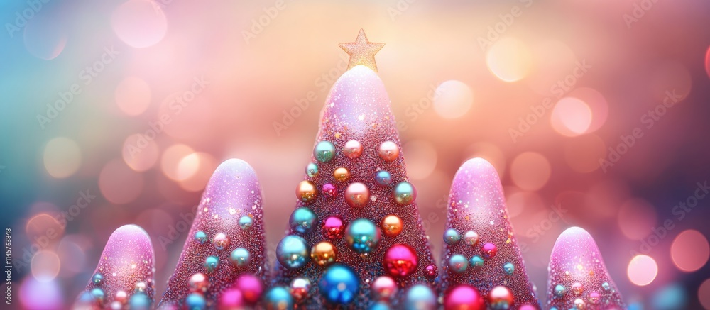 Poster festive abstract christmas backdrop with a beautifully decorated tree and soft bokeh lights creating