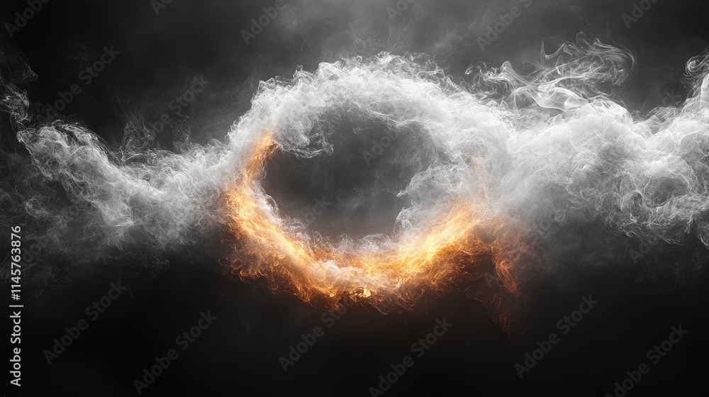 Aufkleber white smoke ring with fiery edges dissipating against a dark fabric backdrop creating a mystical and