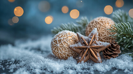 A magical winter scene with softly falling snowflakes, blanketing the background in a soft, white, snowy glow, evoking the beauty of the season.