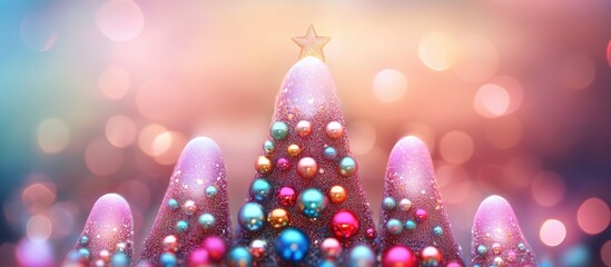 Festive abstract Christmas backdrop with a beautifully decorated tree and soft bokeh lights creating a joyful holiday atmosphere.