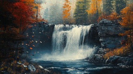 Majestic waterfall on the Canadian side surrounded by vibrant autumn foliage in a serene natural setting