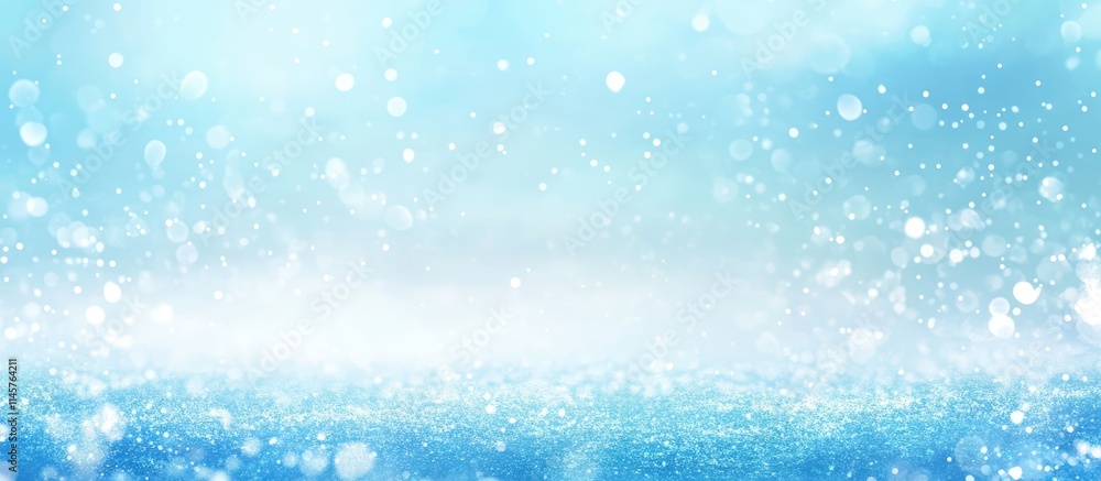 Poster serene blue sky reflects on tranquil sea with soft waves and gentle bokeh effects creating a calming