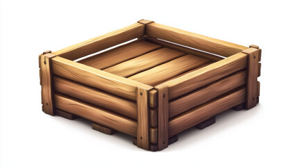 Wooden box or empty crate 3D vector isolated icon. Wood tray for farm fruit or vegetable, timber plank container for market storage, pallet for delivery, top angle view