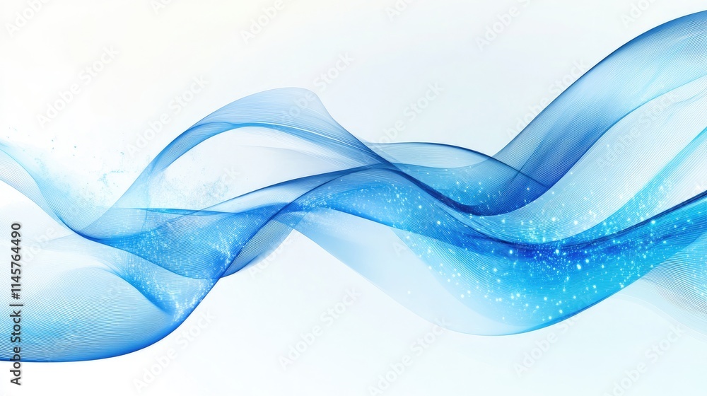 Poster abstract flowing blue lines with light effects on a soft gradient background suitable for wellness a
