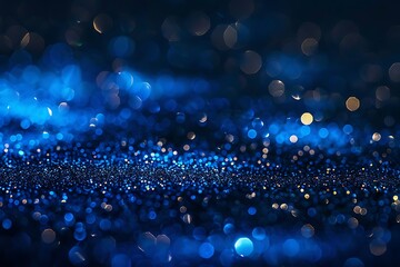 Abstract Blue Particle Background with Bokeh Effect, blue luxury glitter and bokeh particles, blue bokeh background, holiday festival background, Abstract blue bokeh background with glitter.

