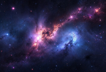 Galaxy background with vibrant blends of purple, teal, and radiant gold lines