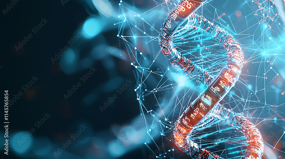Poster exploring genetic structures laboratory digital visualization scientific environment close-up view d