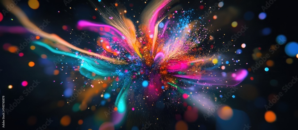 Poster vibrant abstract fireworks display with colorful splashes and light effects creating a festive atmos