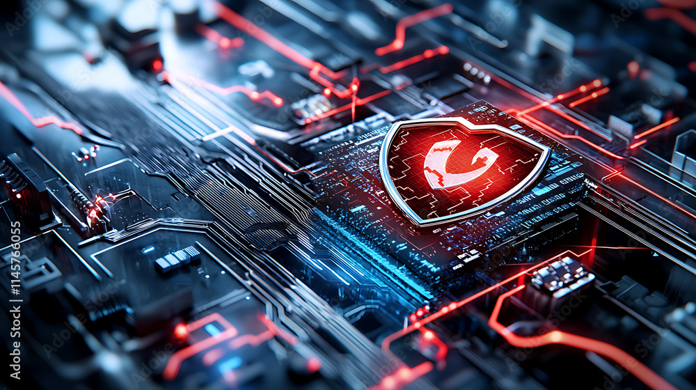 Poster cybersecurity innovation showcase tech industry digital art futuristic environment macro view data p