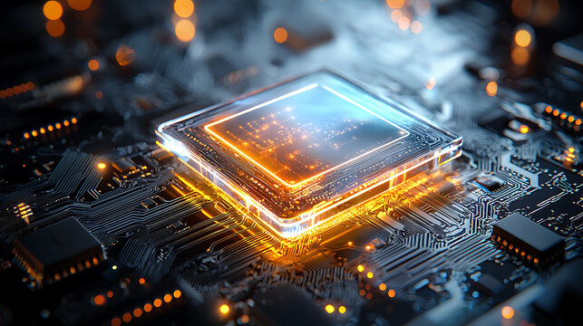 Cutting-edge technology advancement circuit board digital art futuristic environment macro view innovation insights