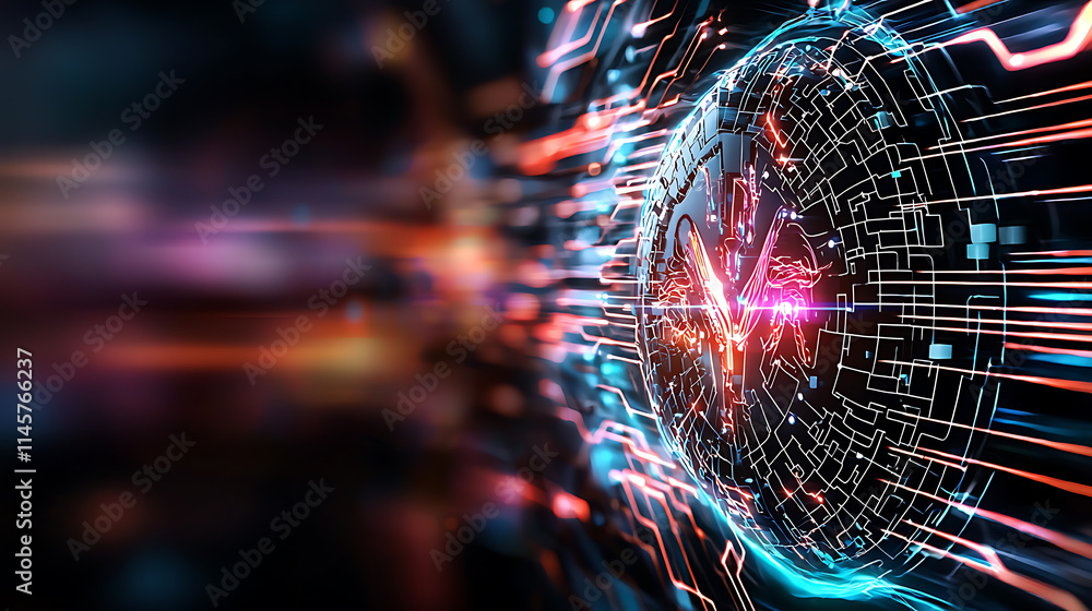 Poster dynamic digital revolution technological sphere virtual realm abstract visualization energetic envir