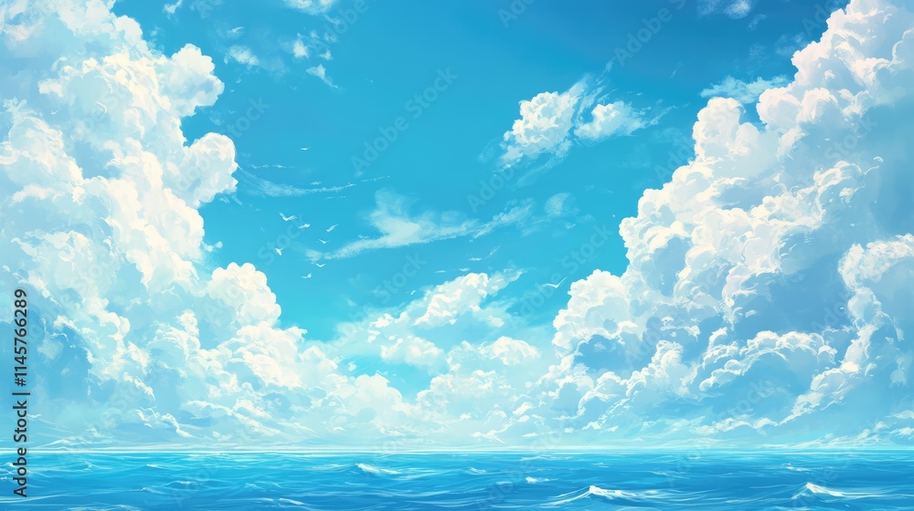 Aufkleber vibrant sky with fluffy clouds and serene ocean view creating a tranquil seamless background with sp