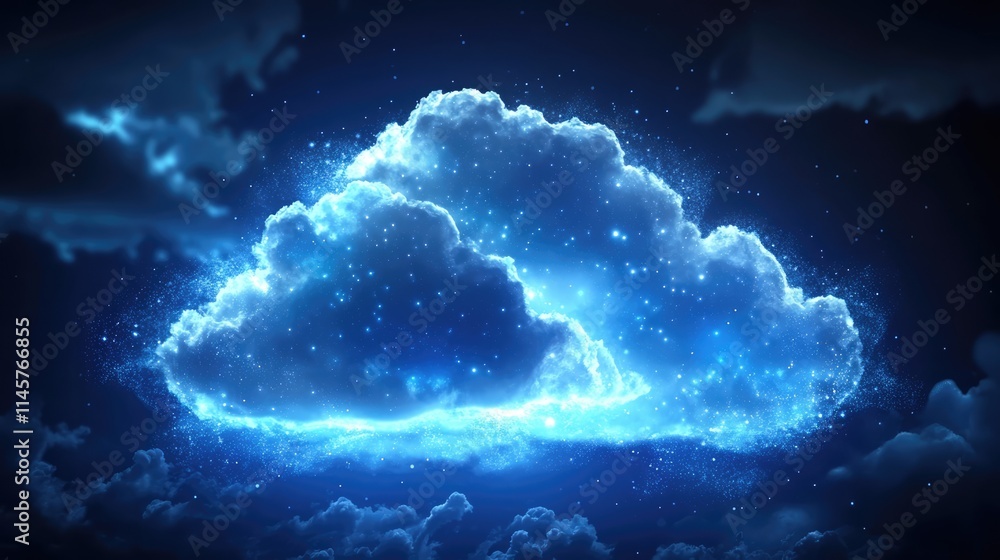Aufkleber cloud computing concept with glowing holographic cloud symbol representing data storage and transfer