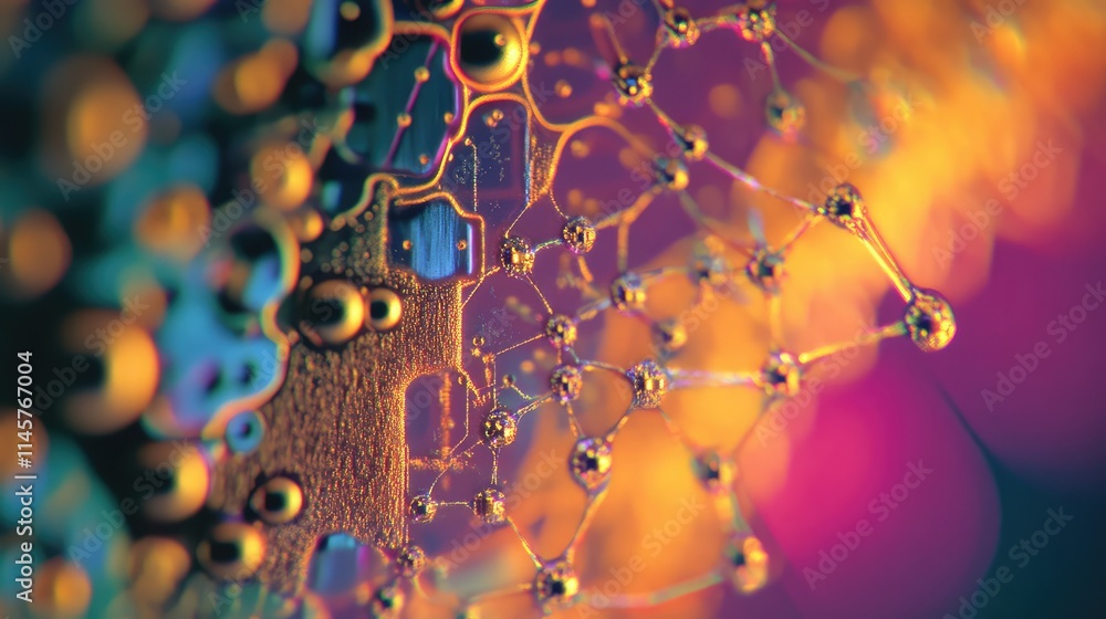 Poster a magnified image of a digital microchip under a microscope, revealing tiny transistors and intercon