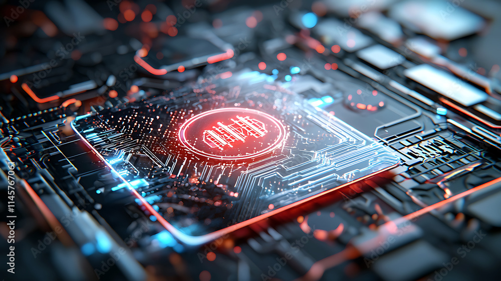Poster digital circuit board technology innovation in modern computing environment futuristic design abstra