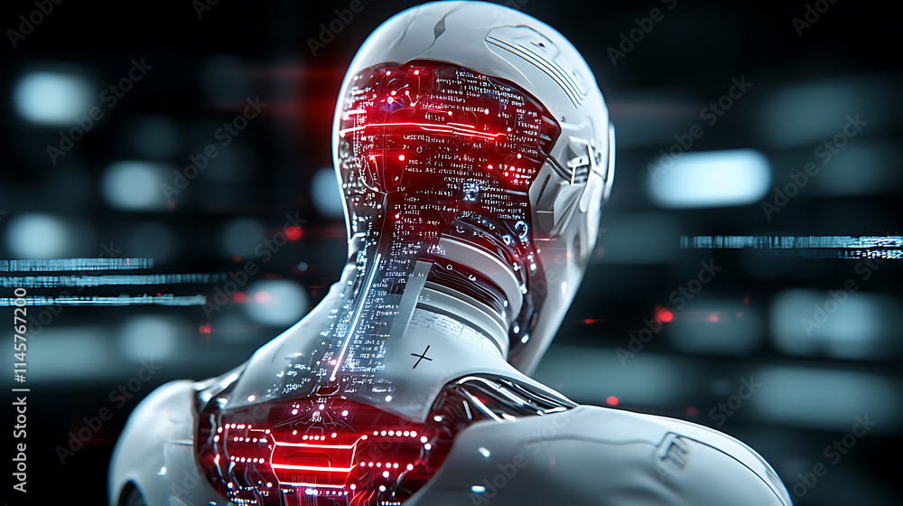 Poster futuristic robot concept digital environment technology visualization urban setting close-up ai inte