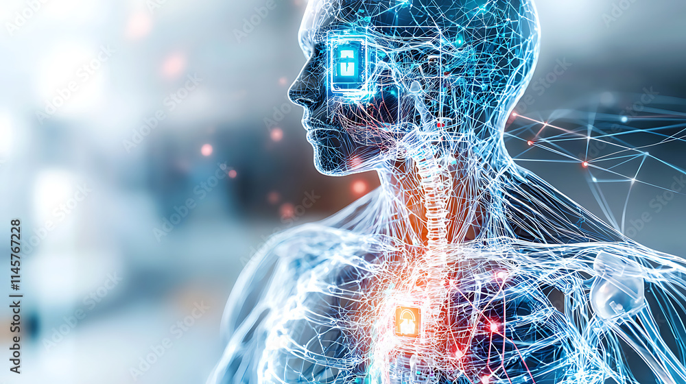 Aufkleber exploring the future of humanity cybernetic interfaces digital realm technology artwork futuristic e