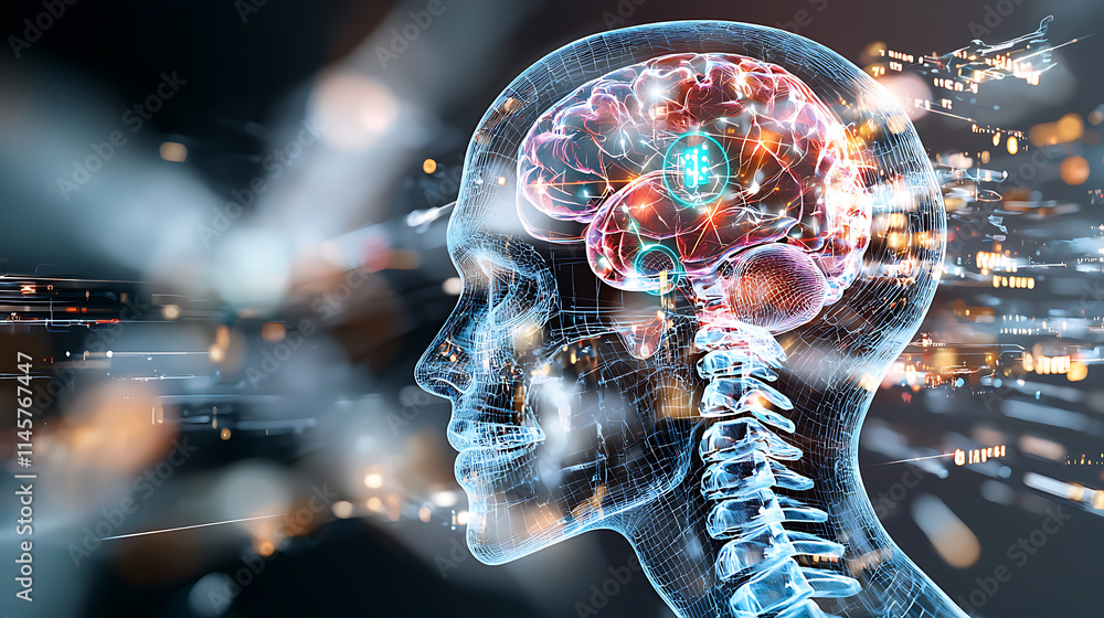 Poster exploring neural networks a deep dive into brain functionality digital landscape infographic futuris